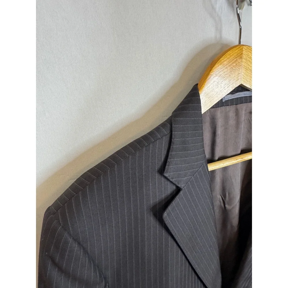 Massimo Dutti Collezioni Mens Pinstripe Blazer Super 120s Wool Italy Brown 44